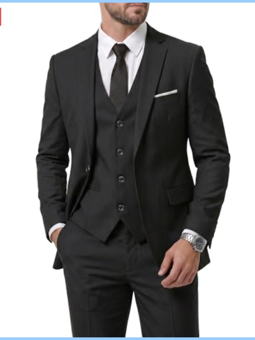Slim Fit 3-Piece Suit Set with Vest, Blazer, Pants & Silk Tie
